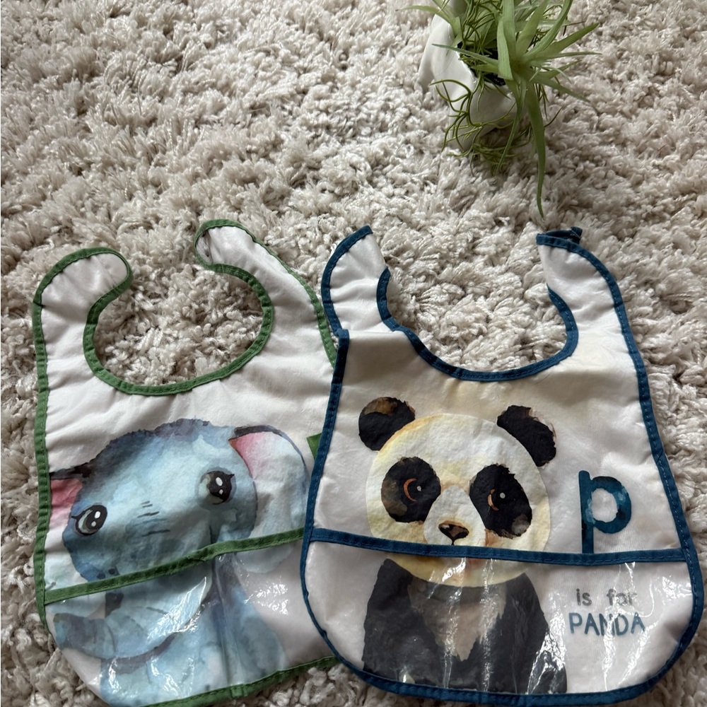 Blue and Green Animal Print Bibs with Adjustable Straps